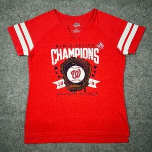 Washington Nationals Shirt Women Medium Red V Neck Short Sleeve Tee MLB Baseball
